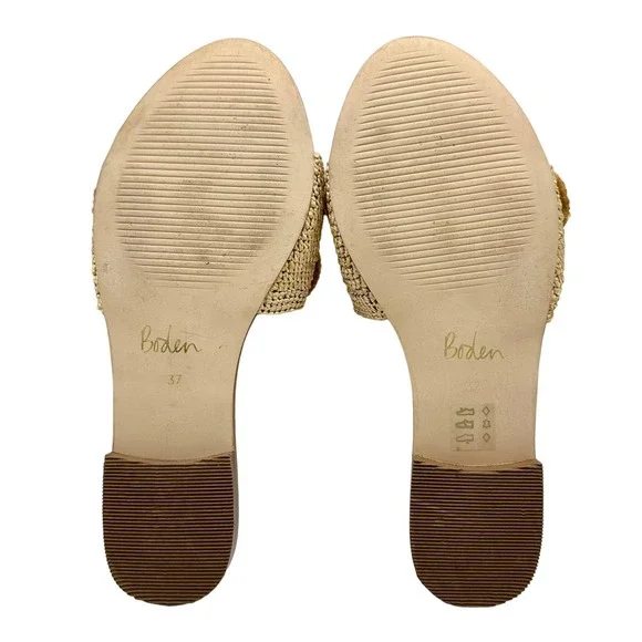 Boden | Women | Elsbeth Tan Leather Raffia Floral Slides Sandals | 37 EU 6 US - Picture 6 of 11